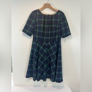 Boden Isla green plaid wool dress